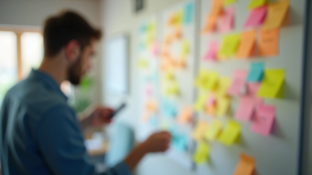 Tabel de sarcini cu post-it colorați și priorități marcate clar pe birou